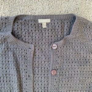 J. Jill Gray/Steel Blue Crocheted Long Cardigan with  Pockets